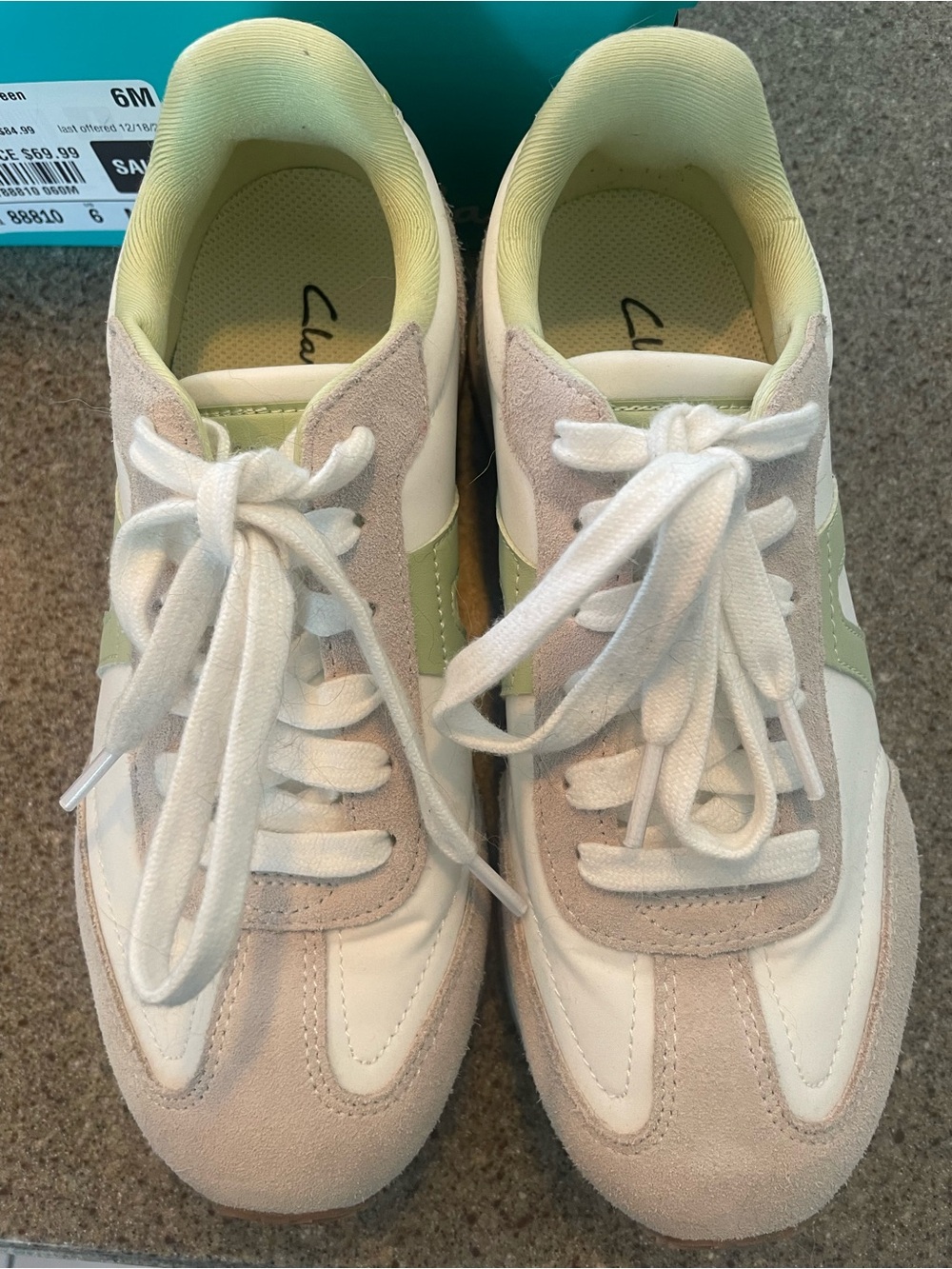 Clarks Women's White and Light Green Suede-Trim Athletic Sneakers